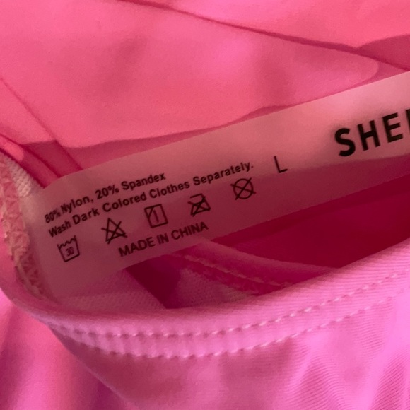 Shein Puff Sleeve Tie Front Tee Bikini Swimsuit pink - Picture 3 of 6